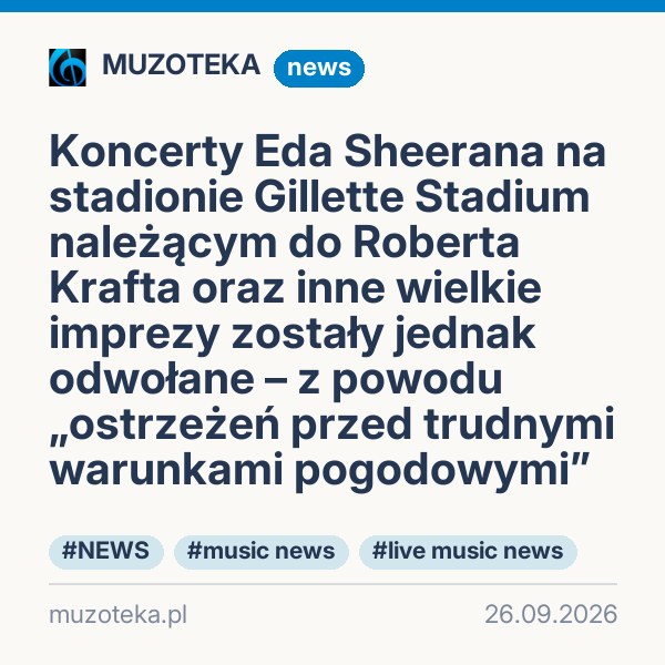 Koncerty Eda Sheerana na stadionie Gillette Stadium należącym do Roberta Krafta oraz inne wielkie imprezy zostały jednak odwołane – z powodu „ostrzeżeń przed trudnymi warunkami pogodowymi”